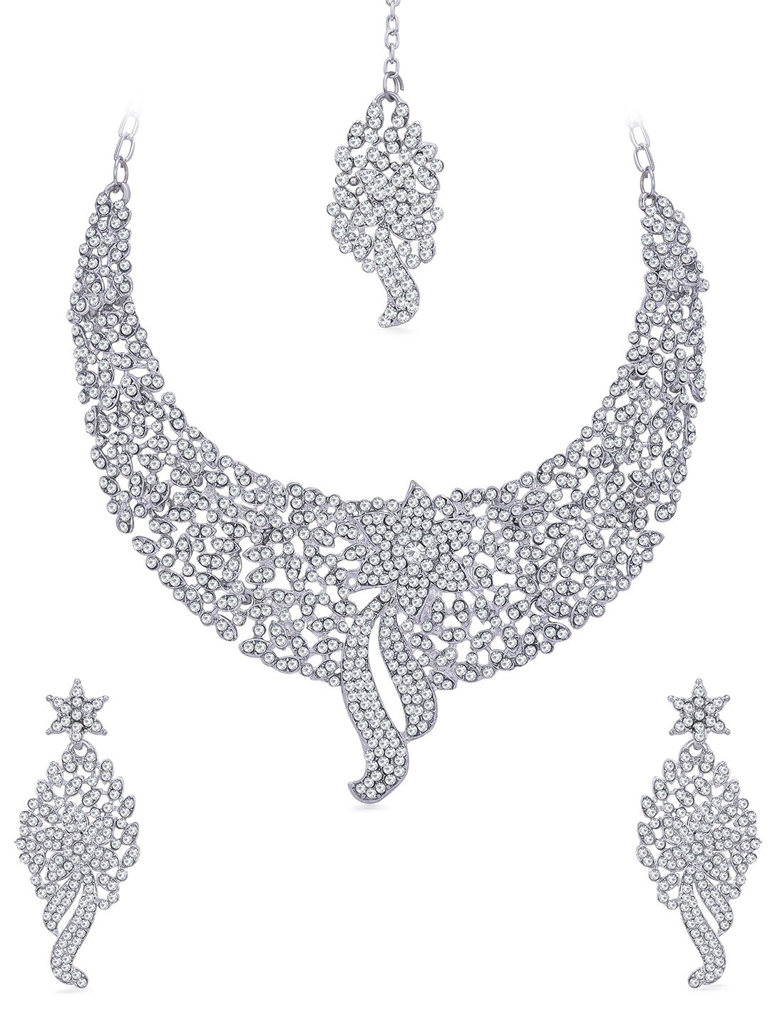 

Sukkhi Rhodium-Plated Stone-Studded Choker Jewellery Set, Silver
