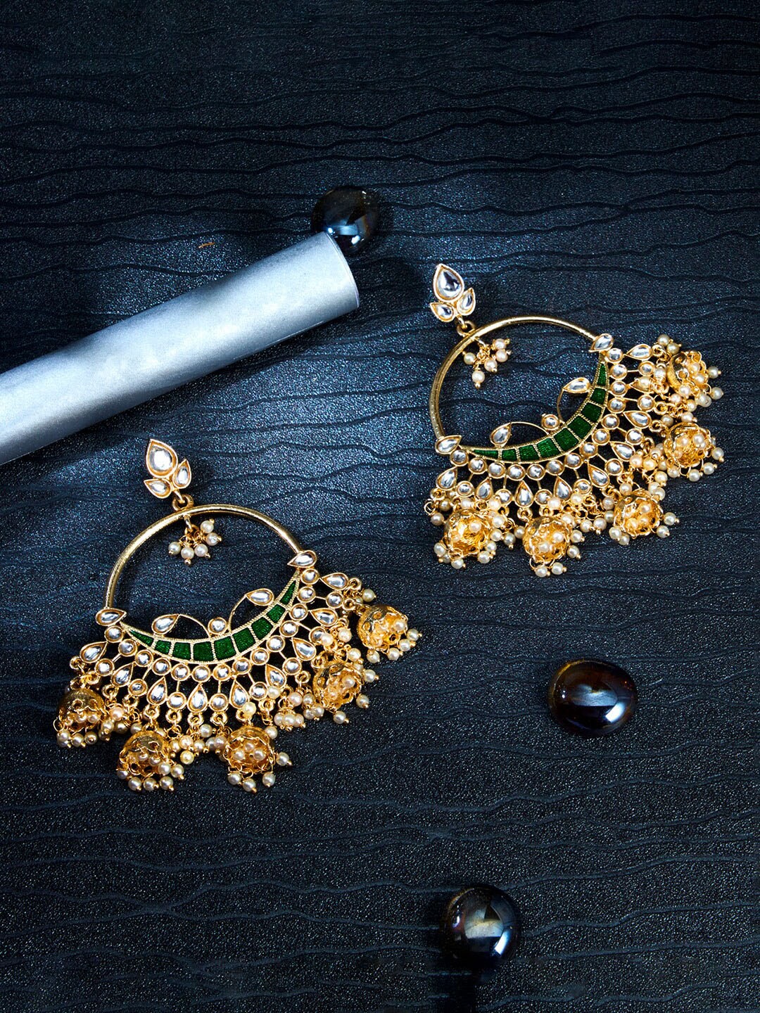 

Sukkhi Gold-Plated Contemporary Chandbalis Earrings, Green