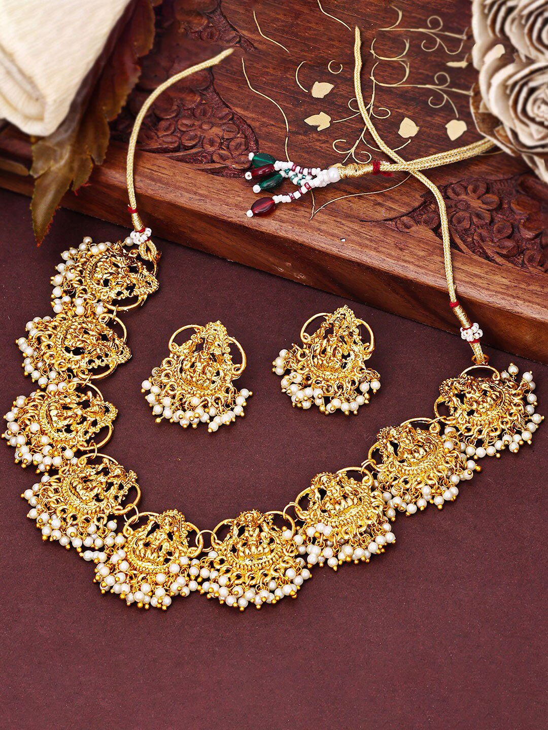 

Sukkhi Gold-Plated Beaded Necklace & Earrings