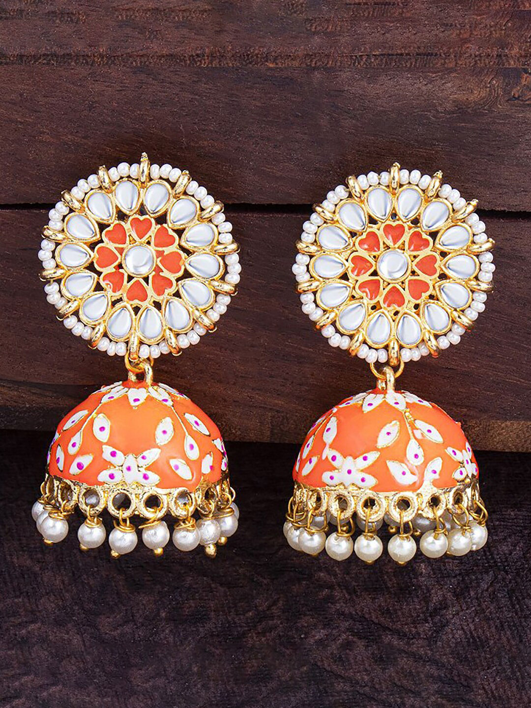 

Sukkhi Admirable Floral Gold Plated Contemporary Jhumkas, Orange
