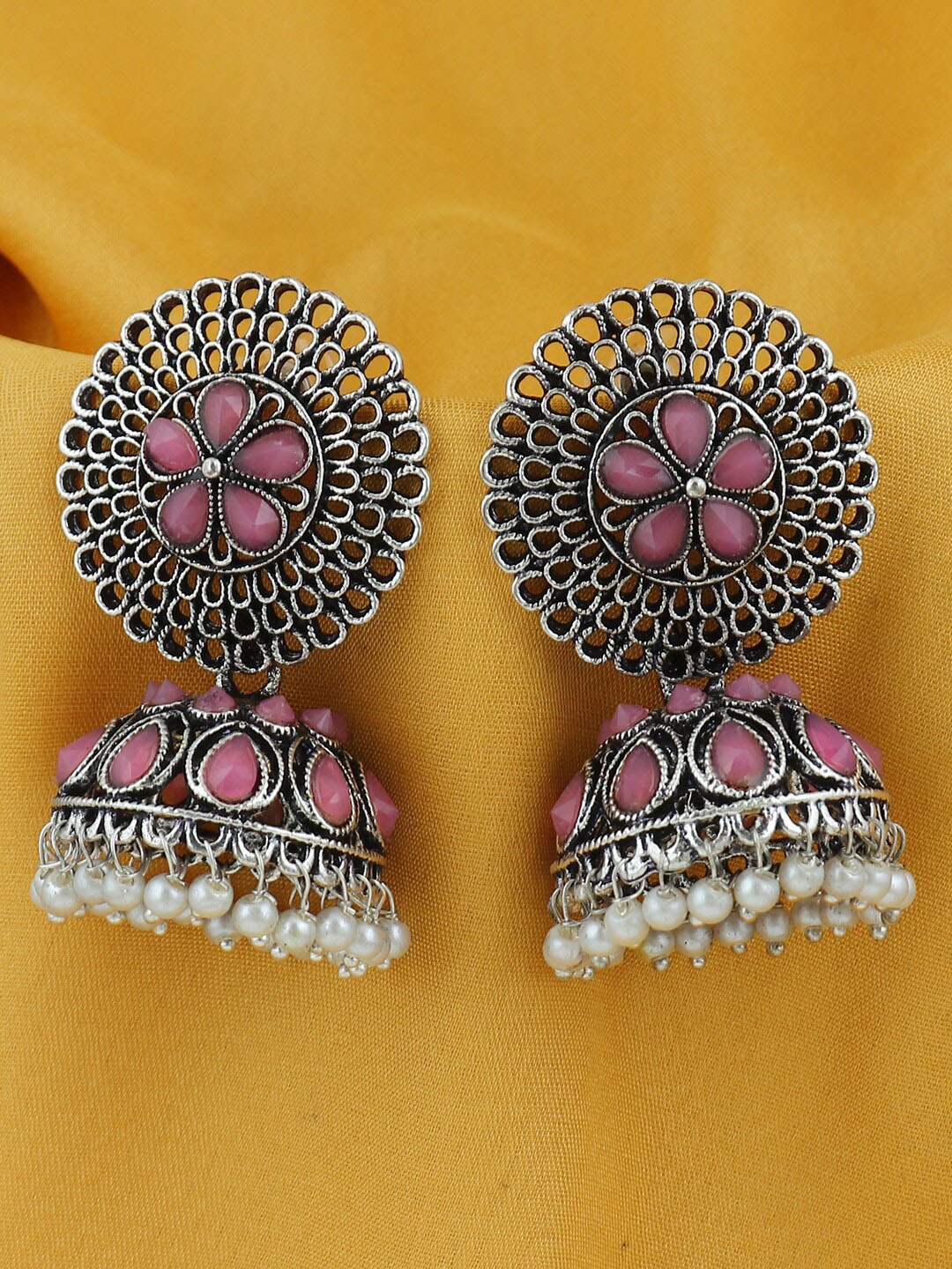 

Sukkhi Silver-Plated Exclusive Oxidised Pearl Contemporary Jhumkas, Purple