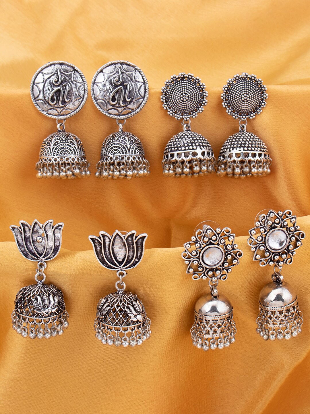 

Sukkhi Set Of 4 Silver-Plated Oxidised Contemporary Jhumkas