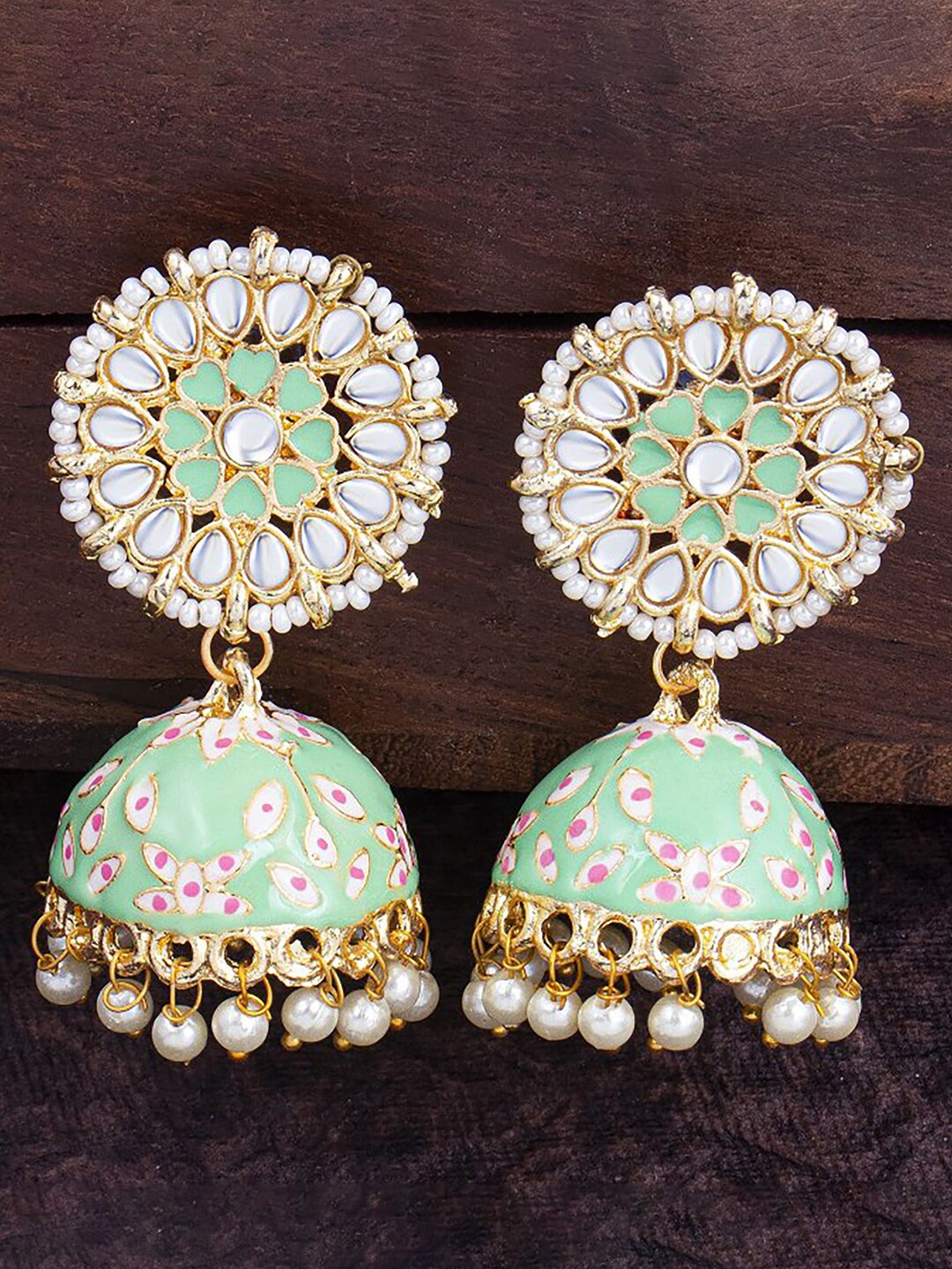 

Sukkhi Floral Gold Plated Contemporary Jhumkas, Olive