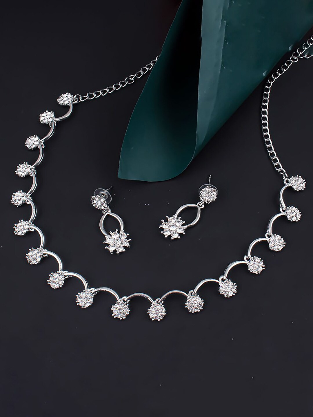 

Sukkhi Rhodium-Plated Stone-Studded Jewellery Set, Silver