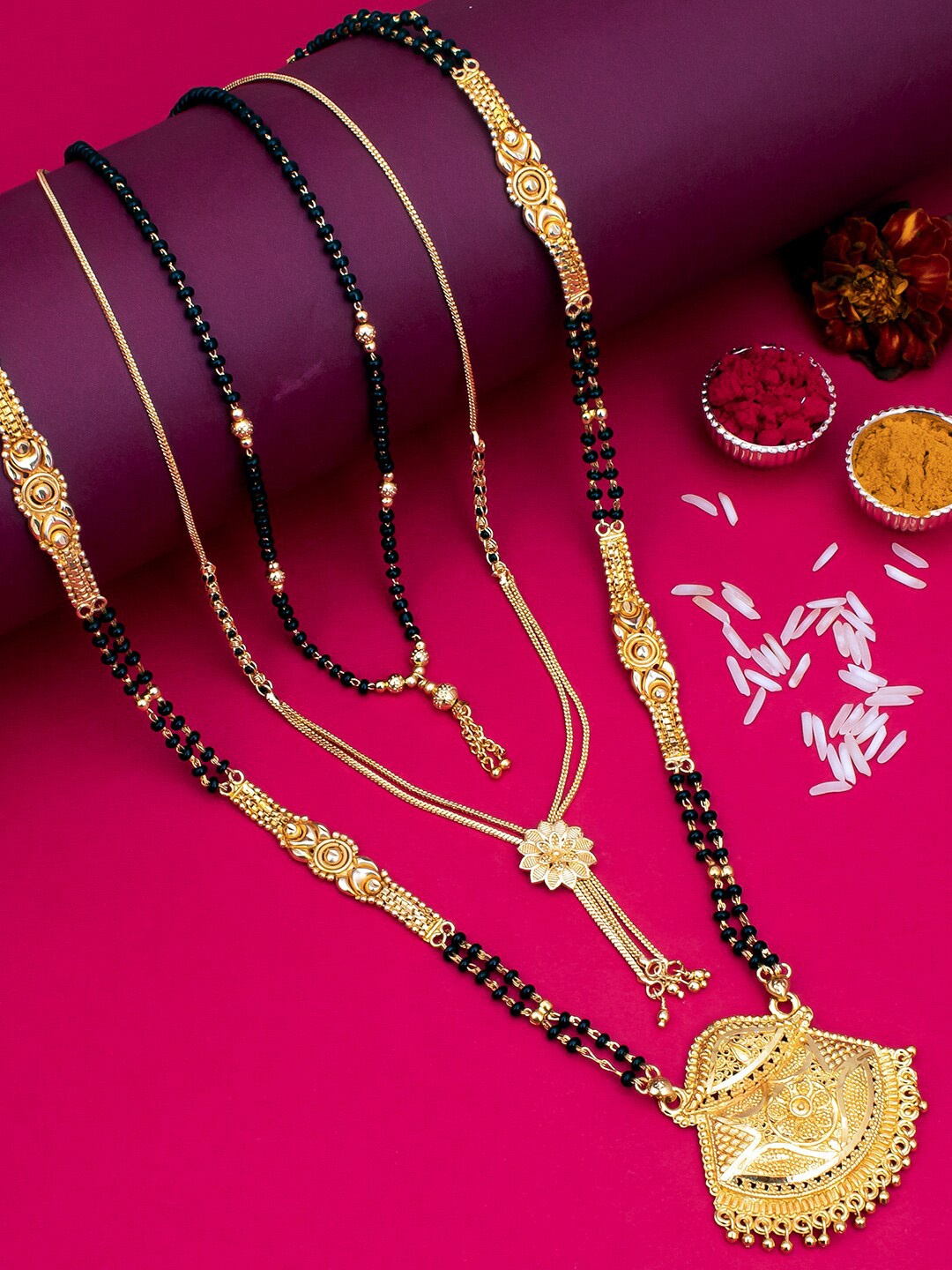 

Sukkhi Set Of 3 Gold-Plated & Beaded Mangalsutra