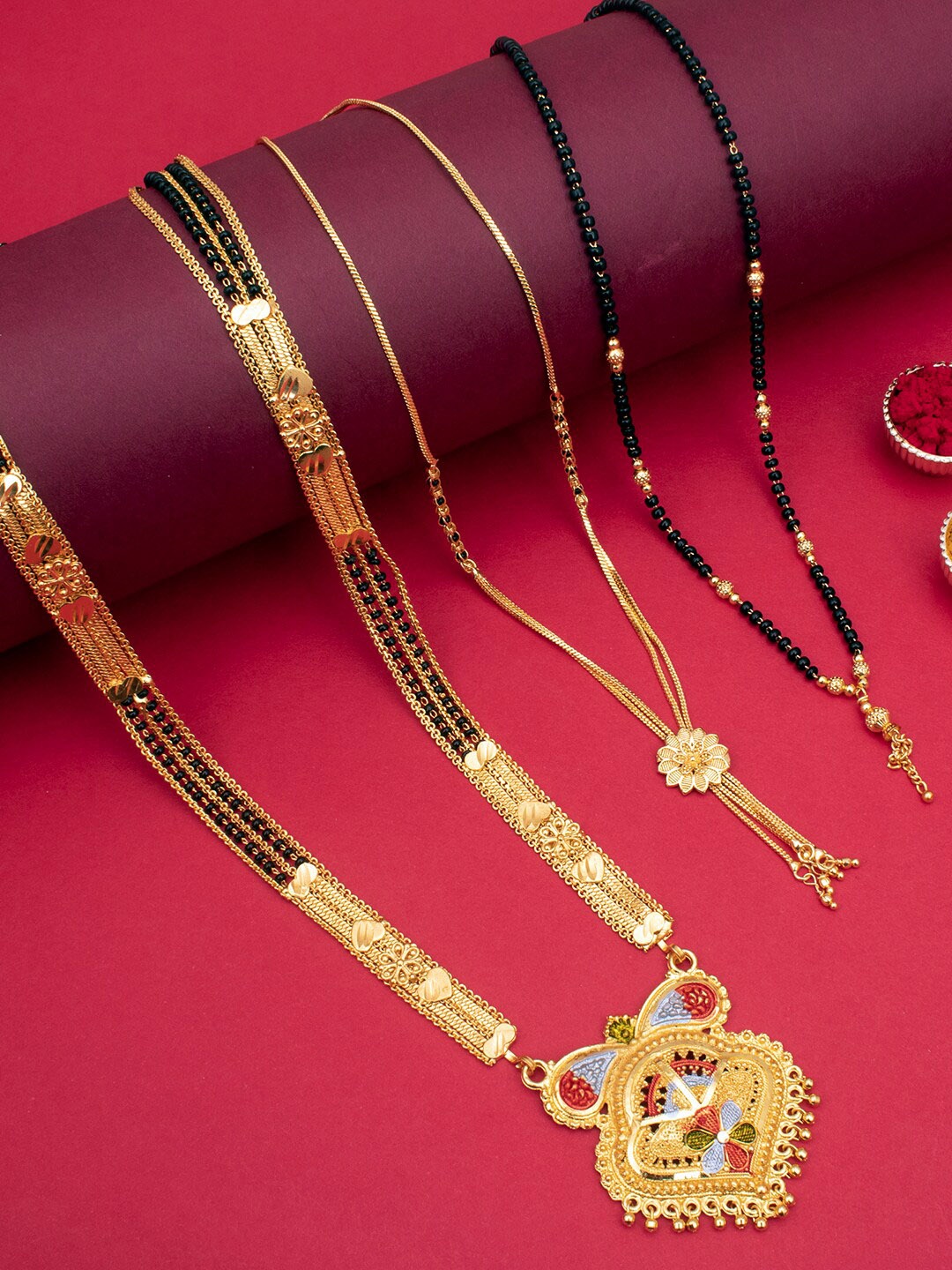 

Sukkhi Set Of 3 Gold-Plated & Beaded Mangalsutras