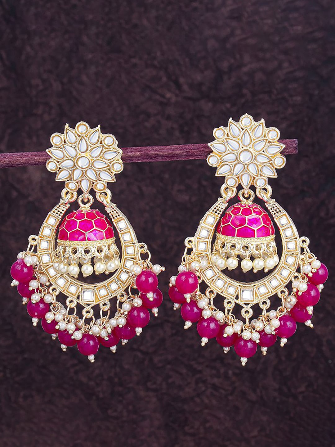 

Sukkhi Gold-Plated Contemporary Chandbalis Earrings, Pink