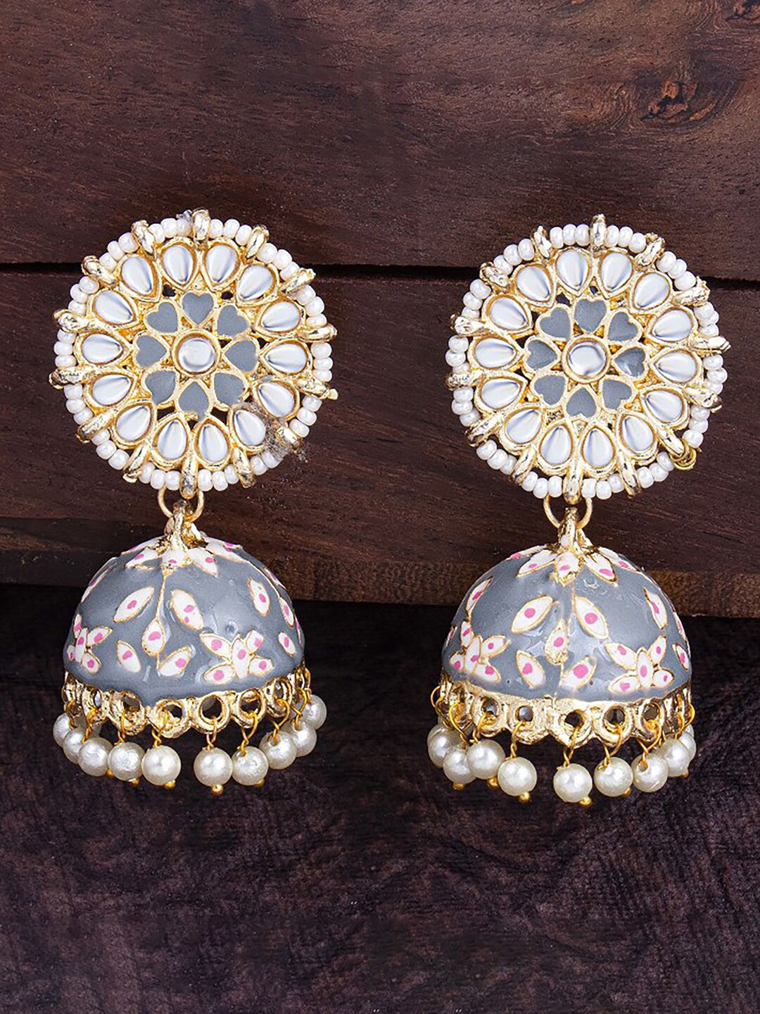 

Sukkhi Gold-Plated Dome Jhumkas Earrings, Grey