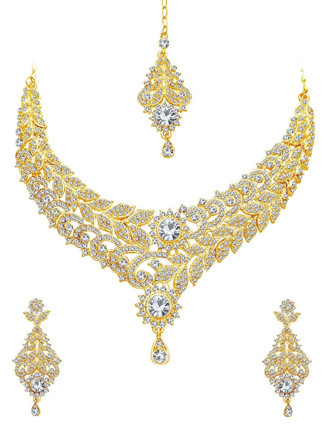 

Sukkhi Gold-Plated AD-Studded Jewellery Set With Maang Tikka