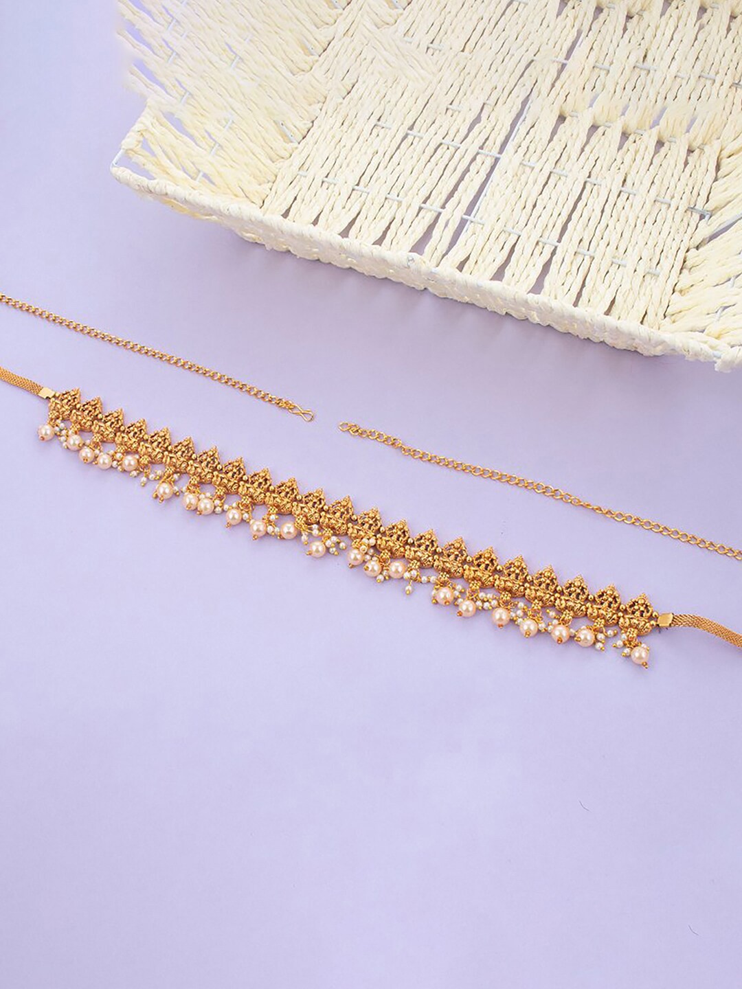 

Sukkhi Gold Plated Pearl Drop-Beaded Temple Kamarband