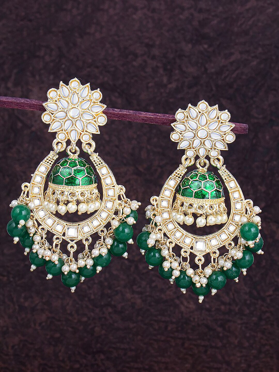 

Sukkhi Gold-Plated Contemporary Chandbalis Earrings, Green