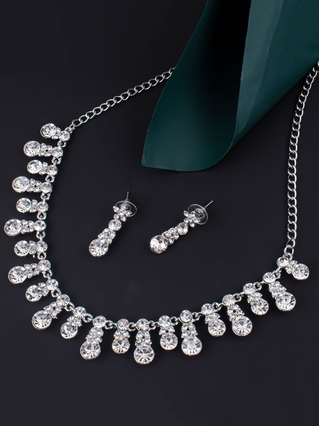 

Sukkhi Rhodium-Plated CZ-Studded Jewellery Set, Silver
