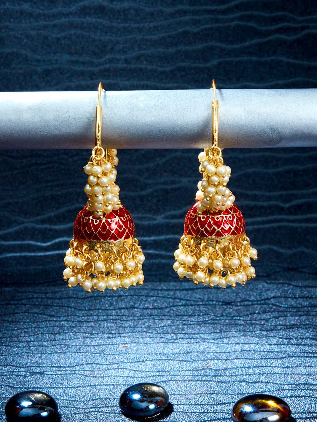 

Sukkhi Gold-Plated Contemporary Jhumkas Earrings, Maroon