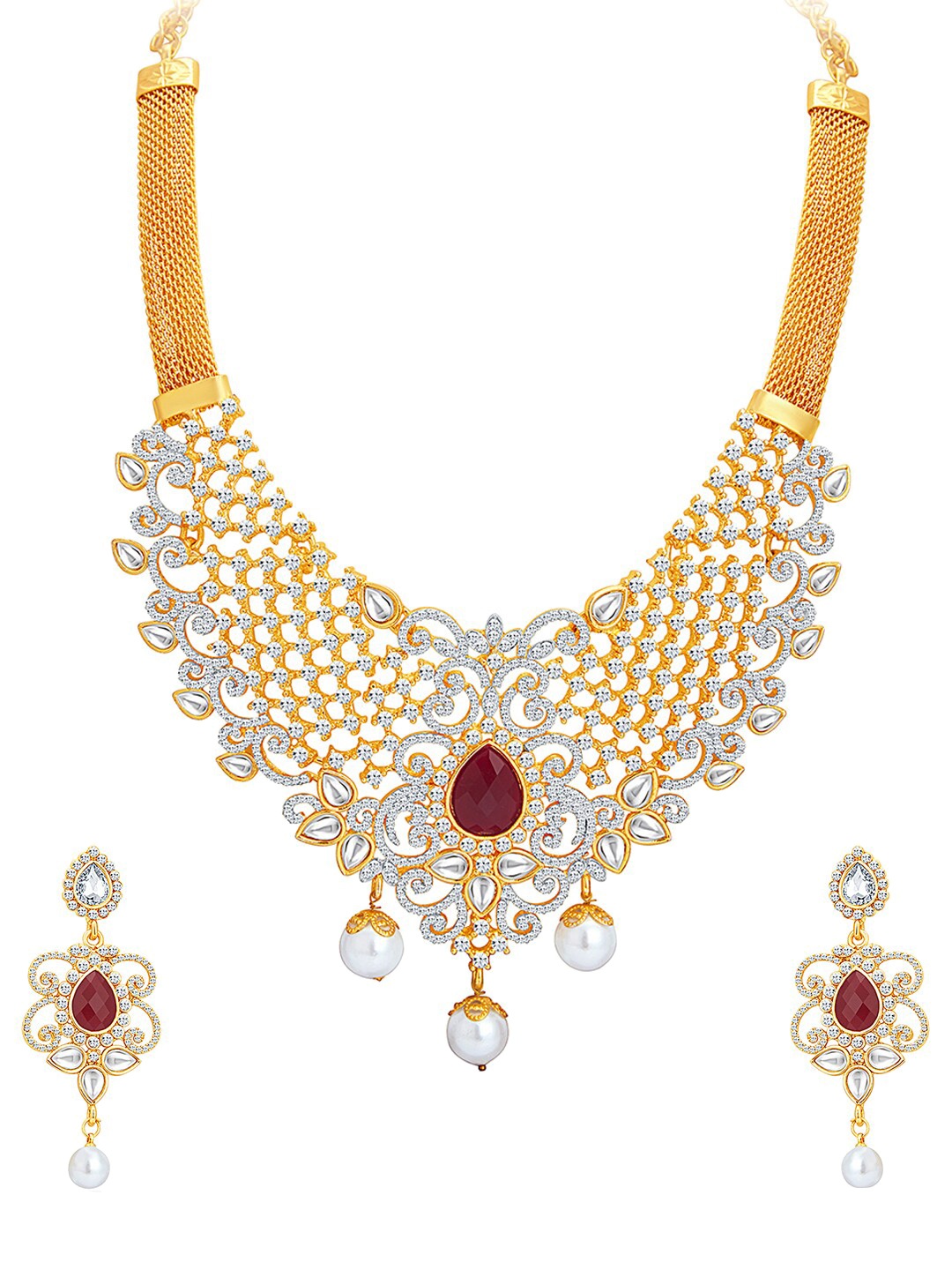 

Sukkhi Gold-Plated Austrian Diamond Studded & Beaded Jewellery Set