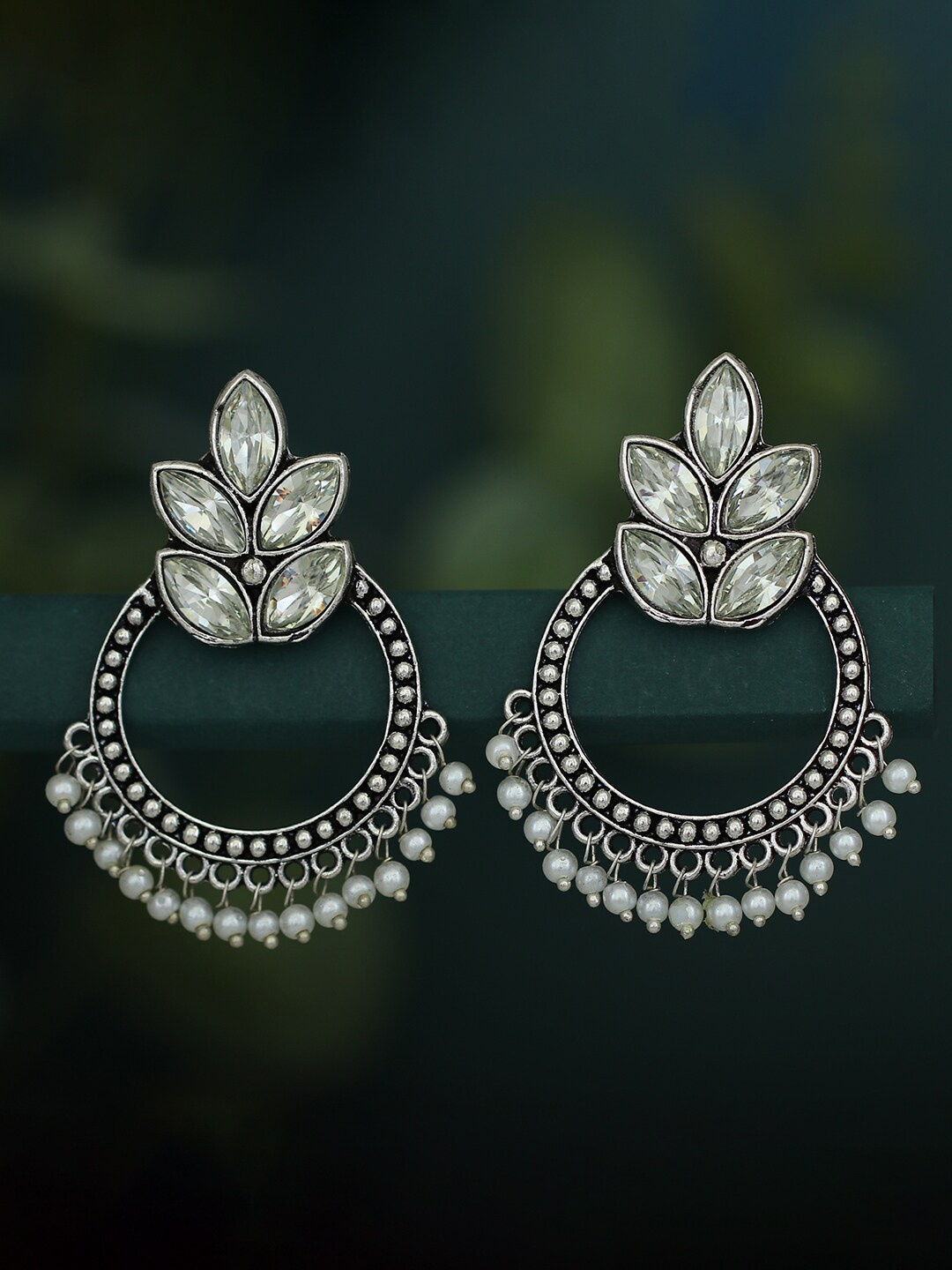 

Sukkhi Silver-Plated Contemporary Oxidised Chandbalis Earrings