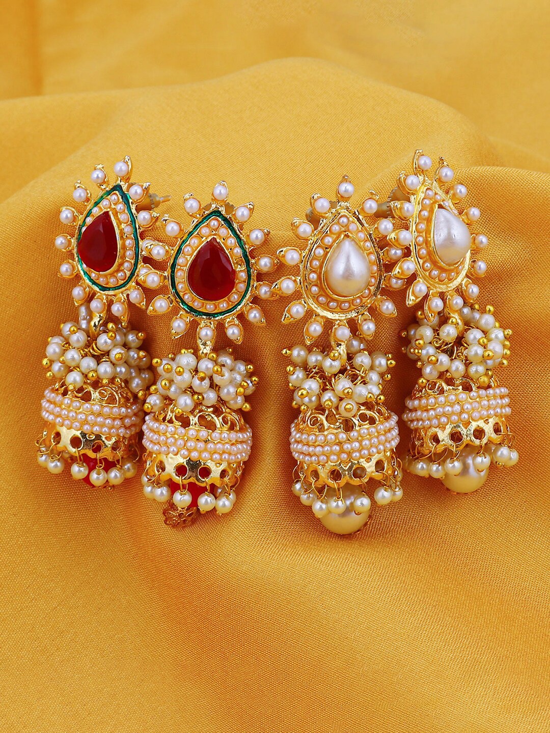 Sukkhi Set Of 2 Gold-Plated Contemporary Jhumkas Earrings