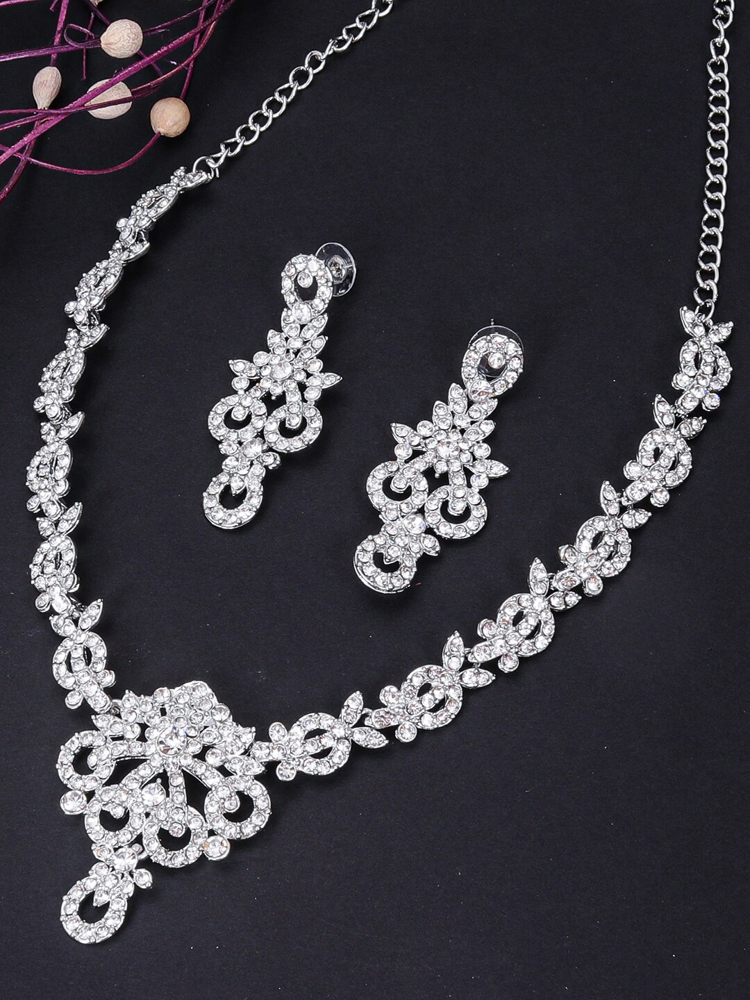 

Sukkhi Rhodium-Plated AD-Studded Jewellery Set, Silver