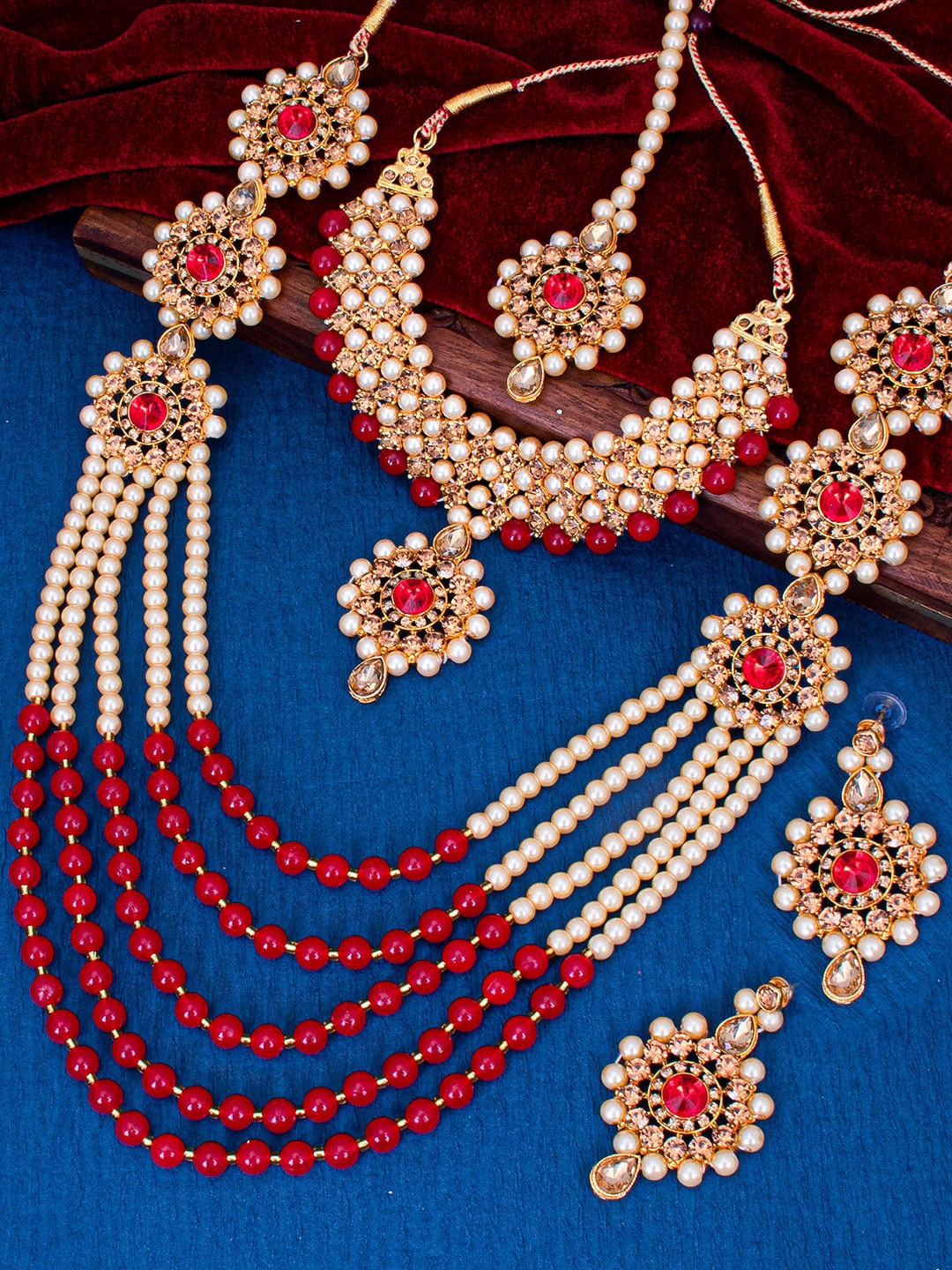 

Sukkhi Gold-Plated Stone Studded & Pearls Beaded Jewellery Set
