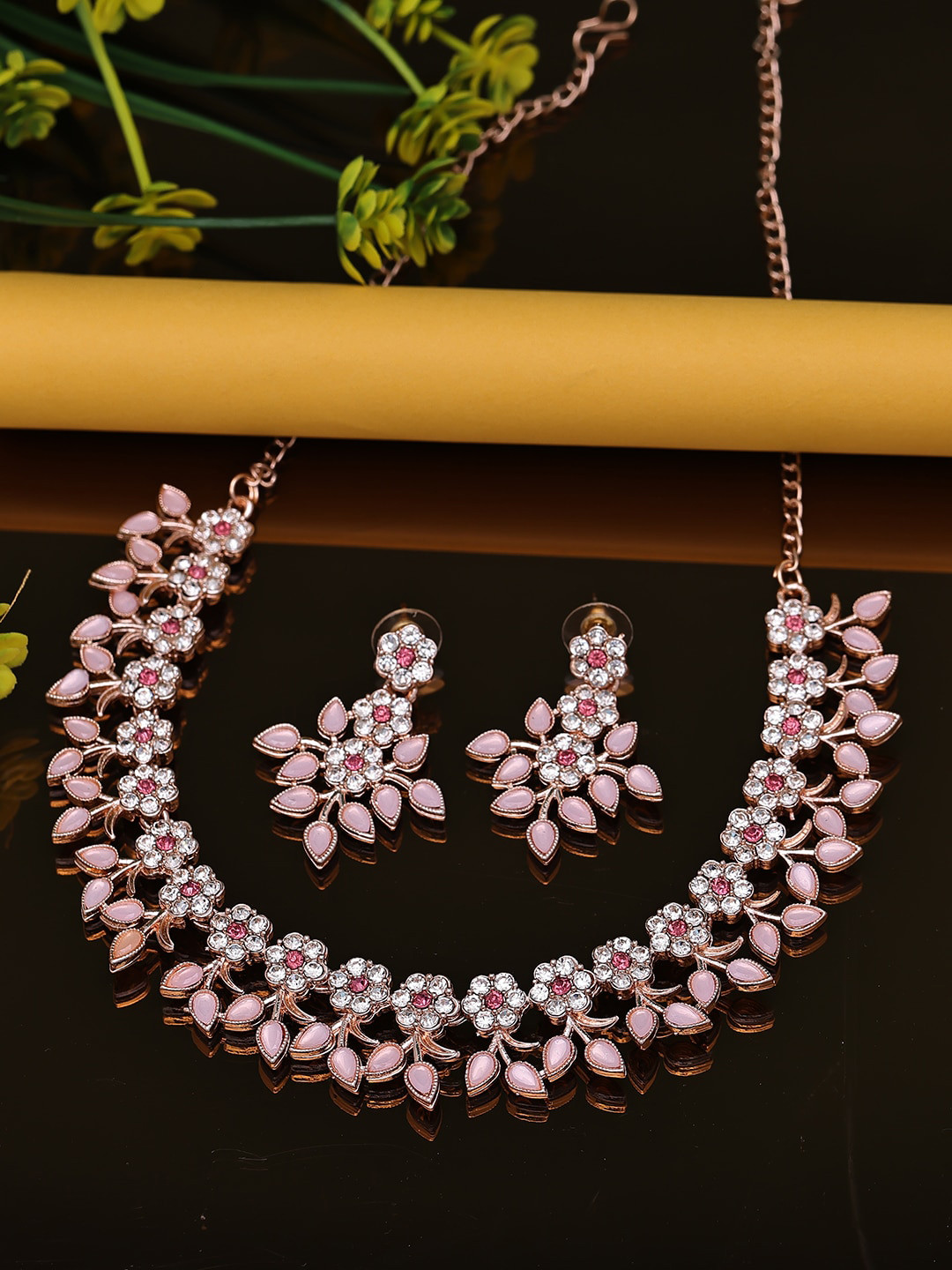 

Sukkhi Rose-Gold Plated Kundan Studded Necklace and Earrings