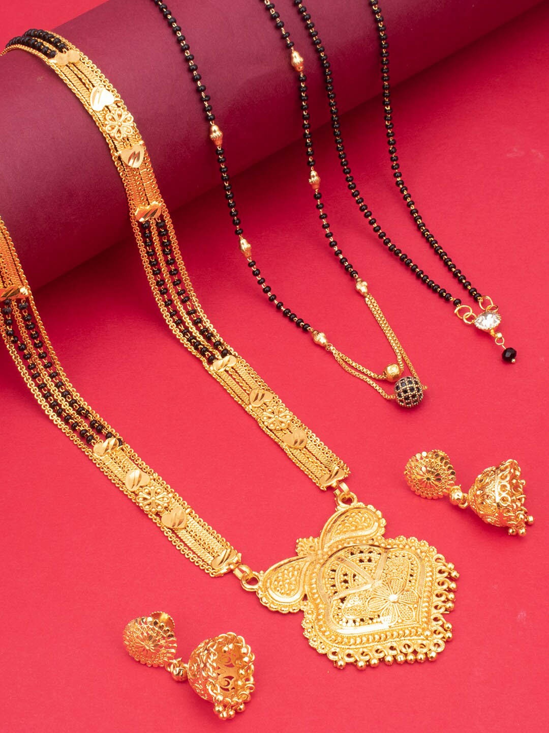 

Sukkhi Set of 4 Gold-Plated Stone-Studded Mangalsutras