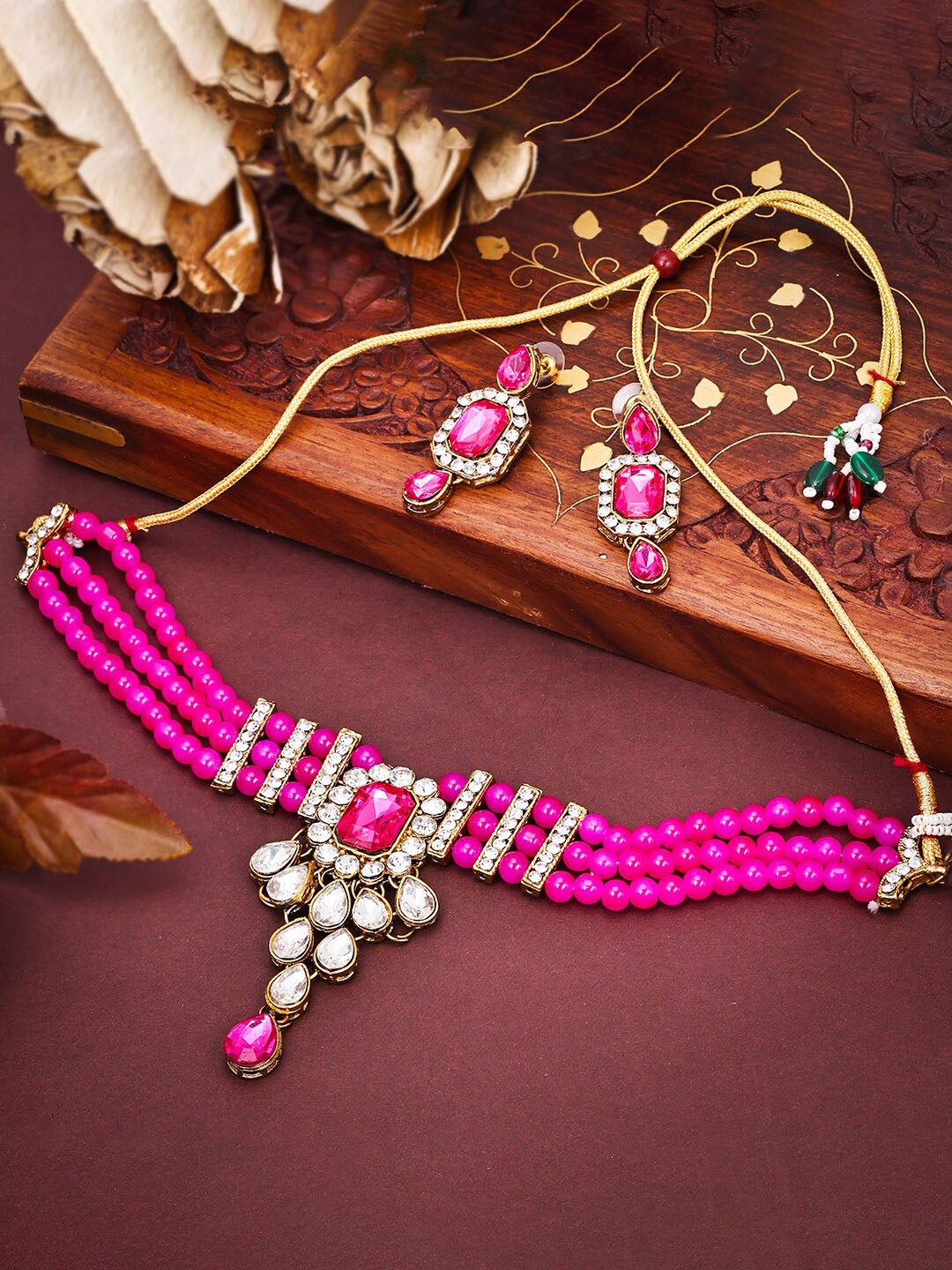 

Sukkhi Gold-Plated Stone Studded & Pearls Beaded Necklace and Earrings