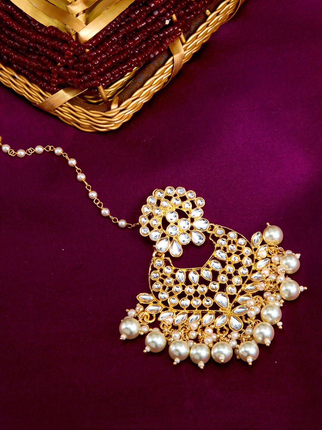 

Sukkhi Gold-Plated Kundan Studded & Beaded Maangtikka