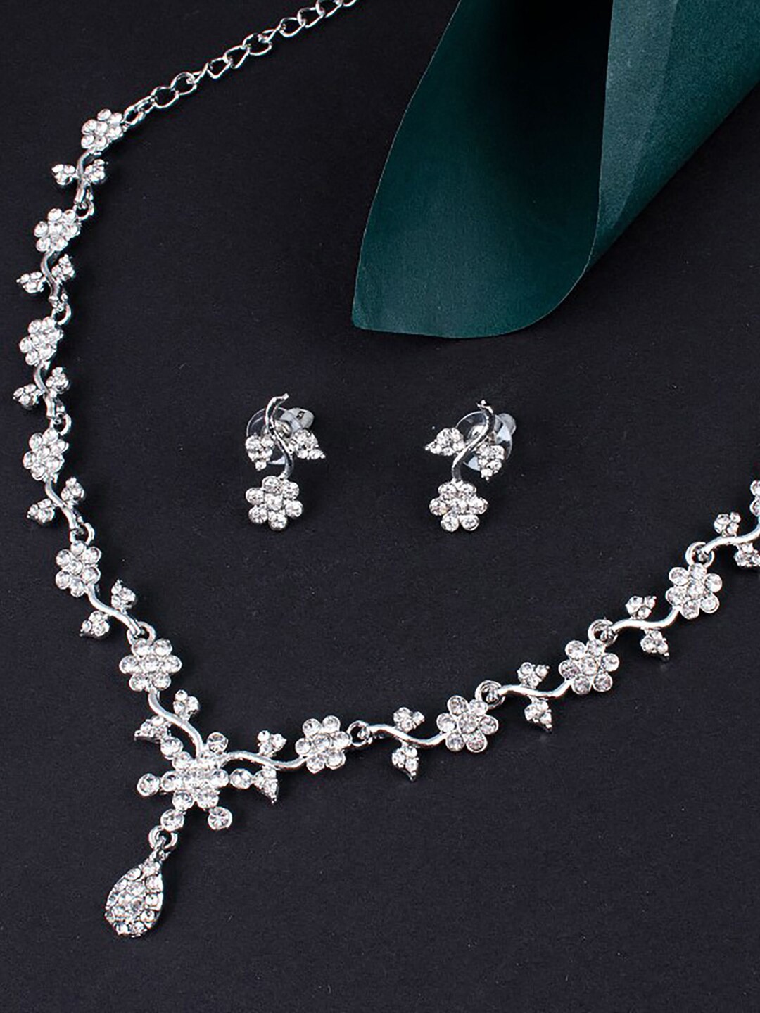 

Sukkhi Rhodium-Plated Stone Studded Necklace & Earrings, Silver