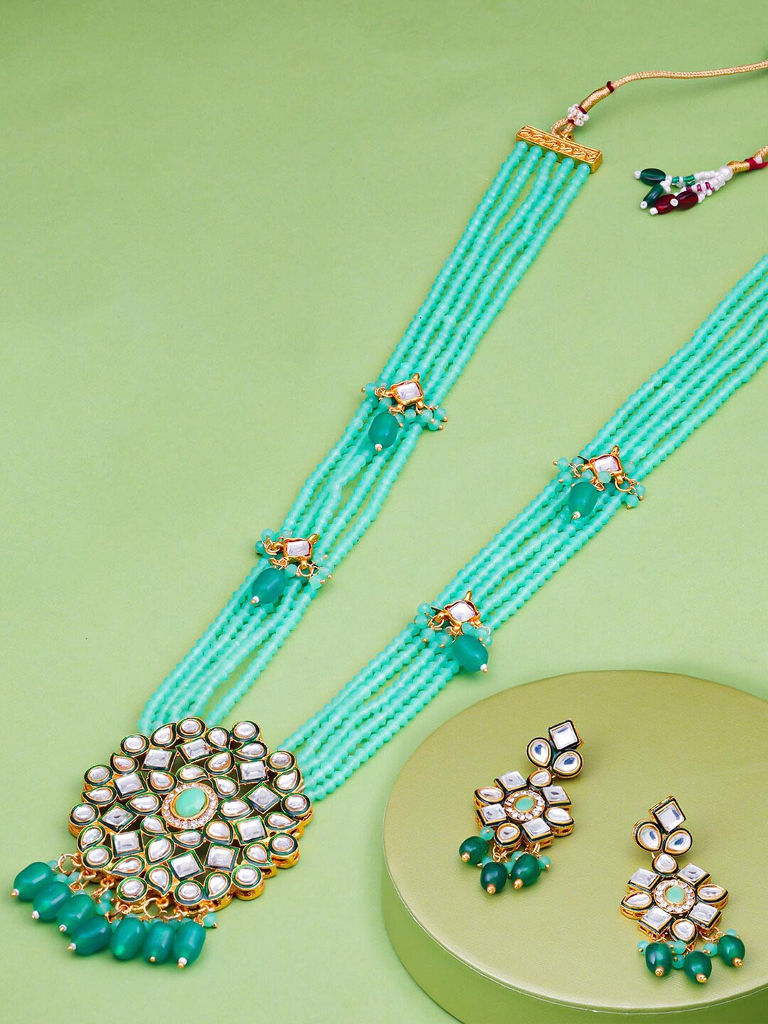 

Sukkhi Gold-Plated Stone Studded Necklace & Earrings, Sea green