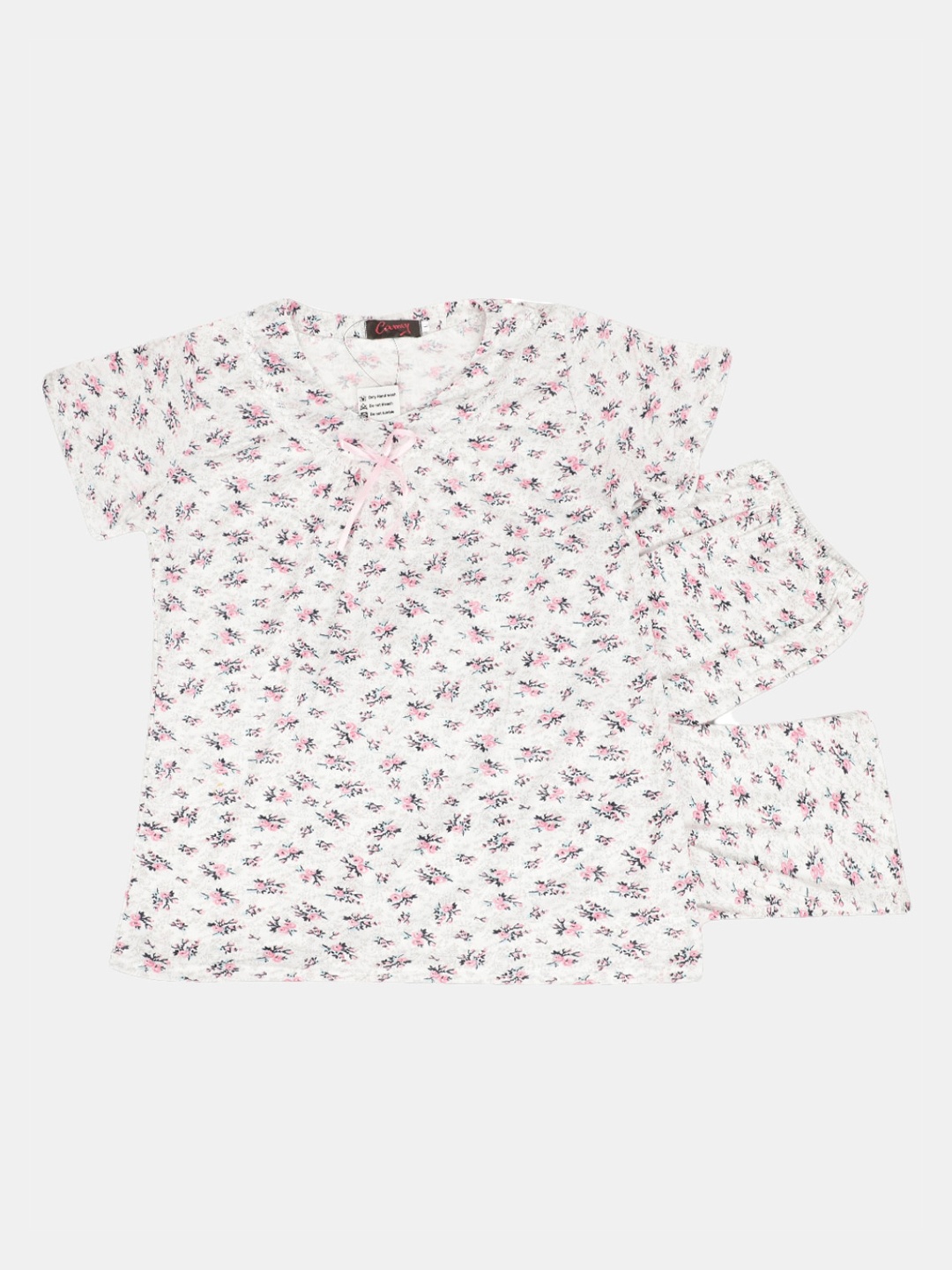 

V-Mart Floral Printed Pure Cotton Night Suit, White