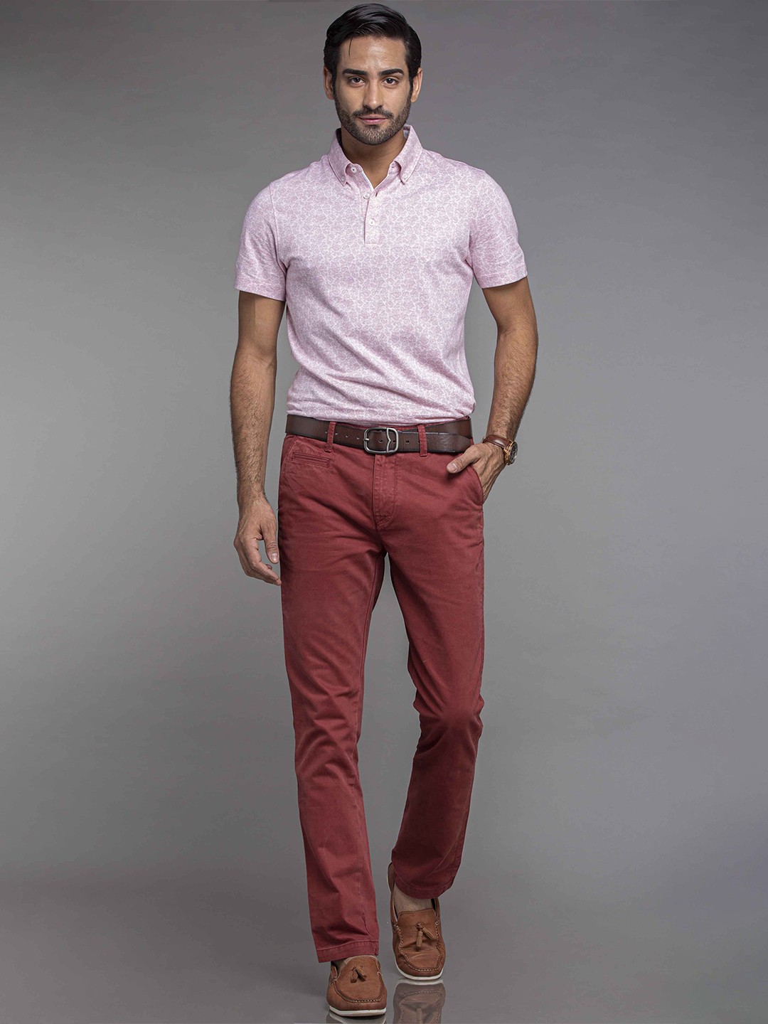 

MKOAL Paisley Printed Polo Collar Pure Cotton T-shirt, Pink