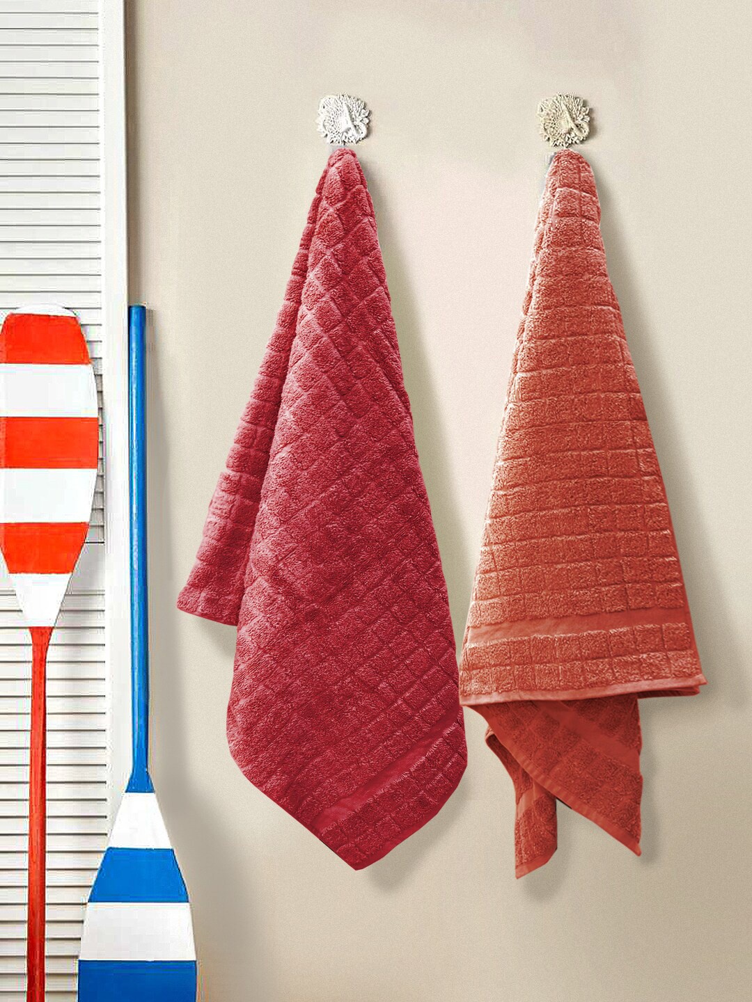 

Nautica Red & Rust-Orange 2 Pieces Self-Designed 500 GSM Pure Cotton Bath Towels