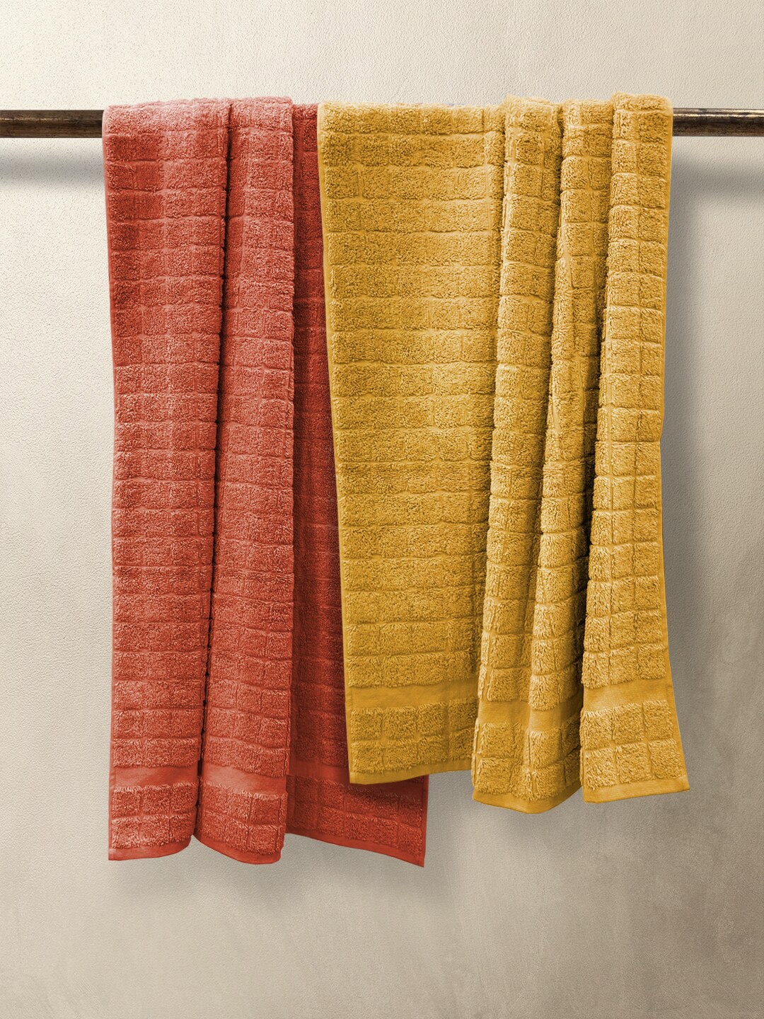 

Nautica Rust Orange-Colored & Yellow 2 Pieces 500 GSM Quick Dry Pure Cotton Bath Towels