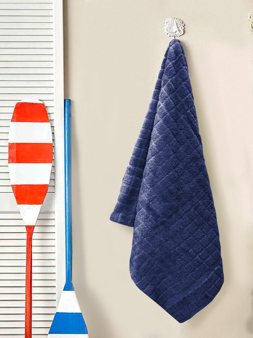 

Nautica Navy Blue Checked 500 GSM Pure Cotton Bath Towel