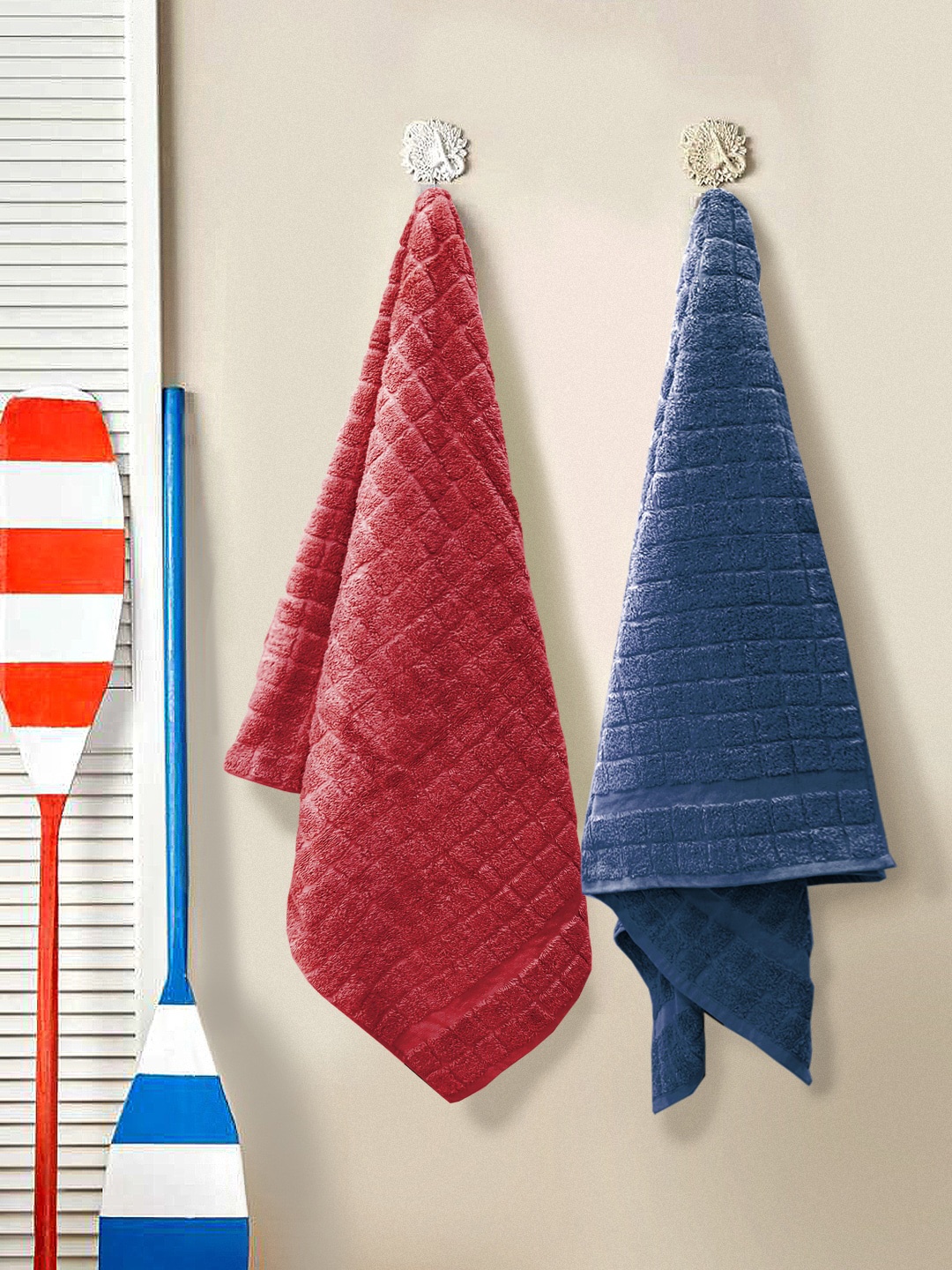 

Nautica Red & Blue 2 Pieces Self-Design 500 GSM Pure Cotton Bath Towels