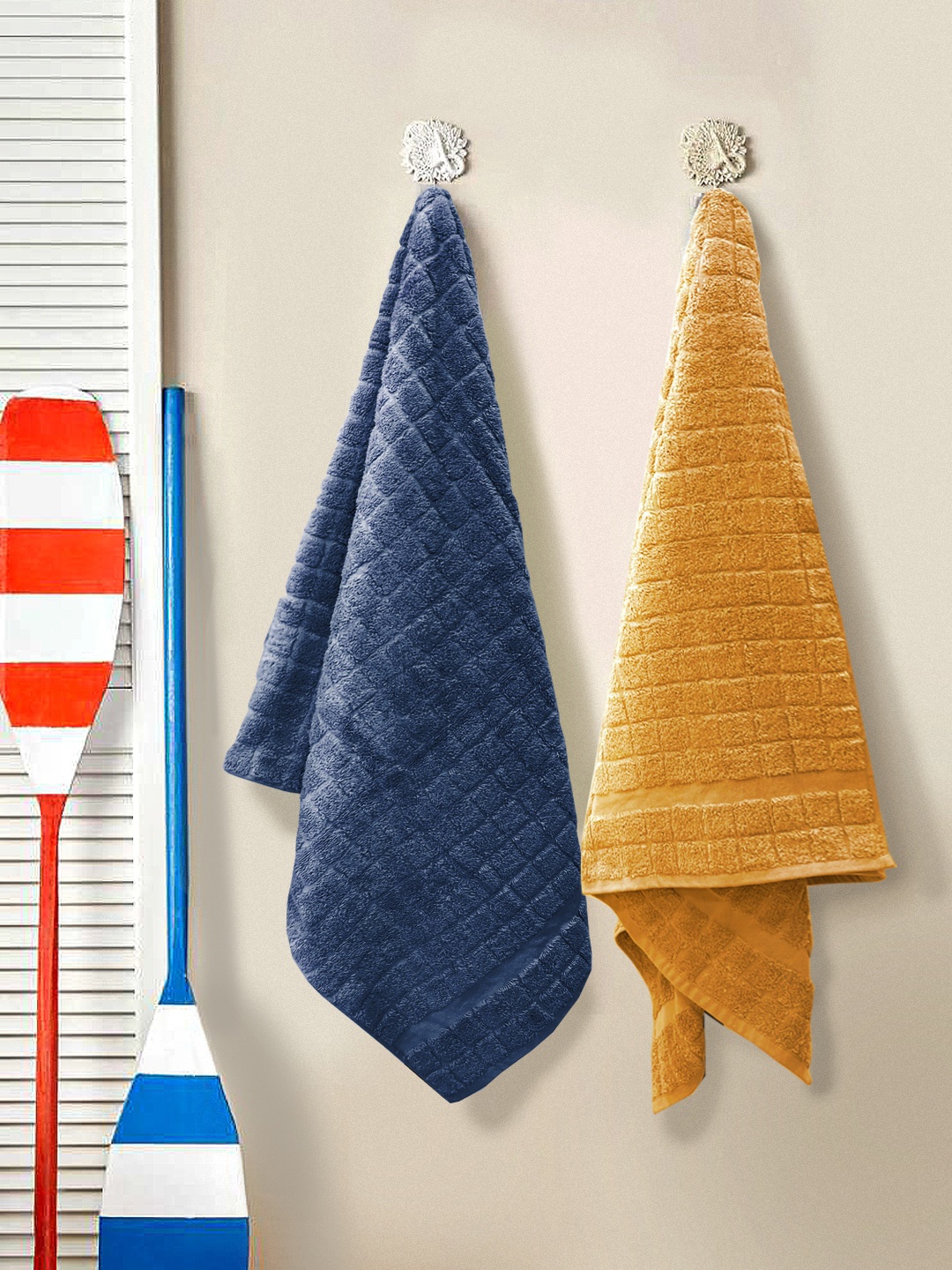 

Nautica Yellow & Navy-Blue 2 Pieces Self-Design 500 GSM Pure Cotton Bath Towels