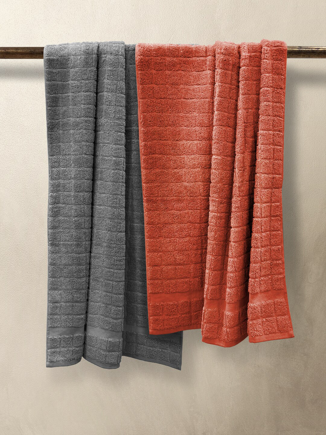 

Nautica Rust-Colored & Grey 2 Pieces Self-Design 500 GSM Pure Cotton Bath Towels