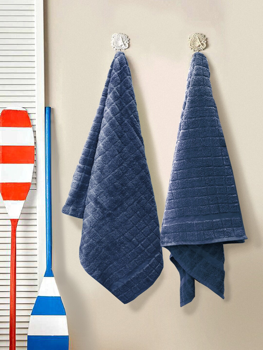 

Nautica Navy-Blue 2 Pieces Self-Design 500 GSM Pure Cotton Bath Towels