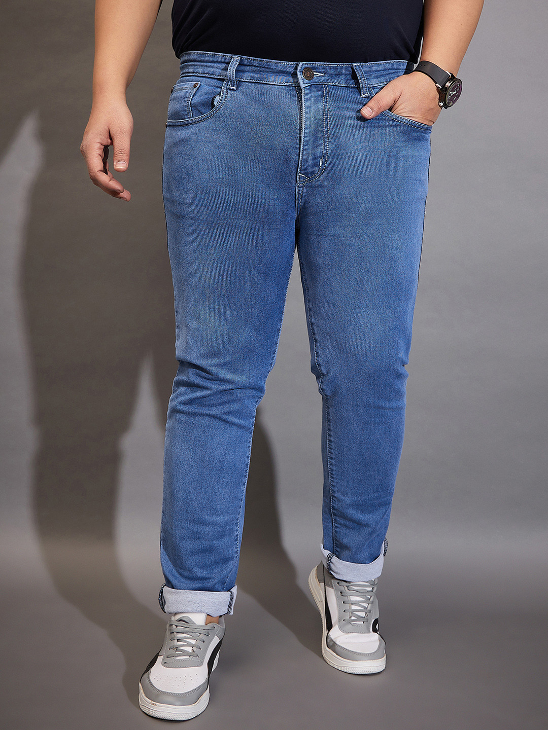 

bigbanana Plus Size Men Mid-Rise Stretchable Cotton Jeans, Blue