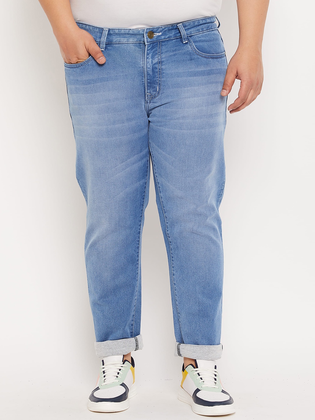 

bigbanana Plus Size Men Mid-Rise Light Fade Stretchable Cotton Jeans, Blue