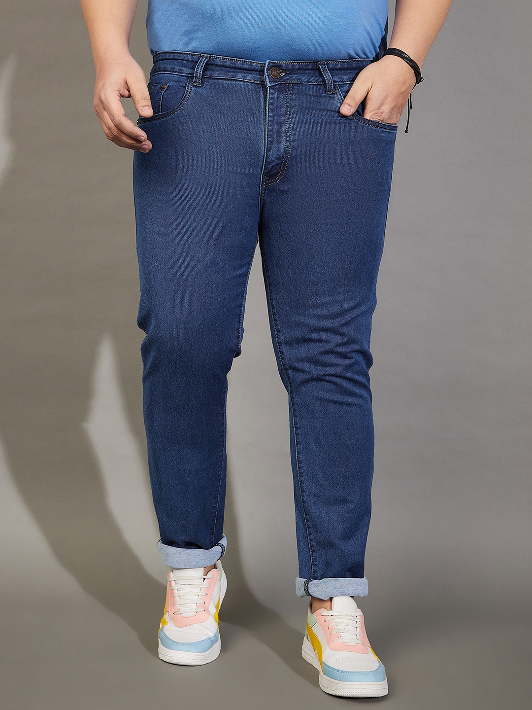 

bigbanana Plus Size Men Mid-Rise Stretchable Cotton Jeans, Blue