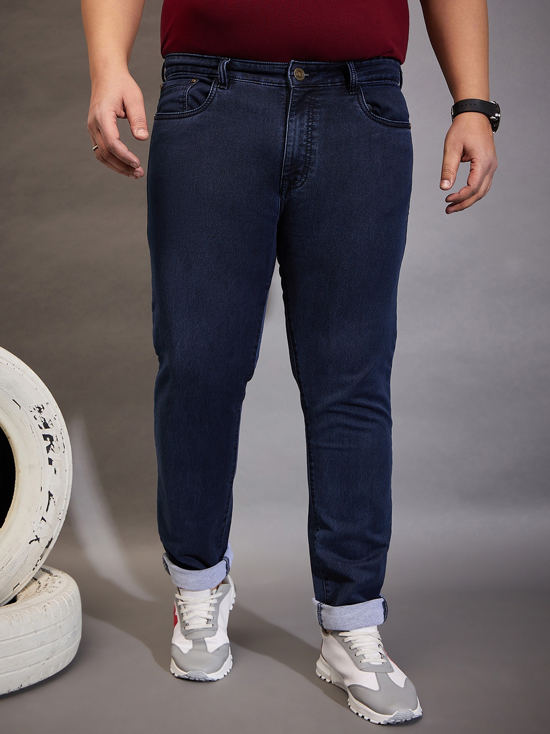 

bigbanana Plus Size Men Mid-Rise Stretchable Cotton Jeans, Navy blue