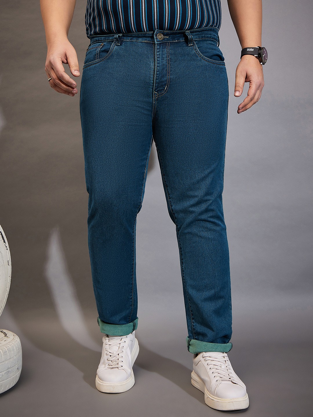 

bigbanana Plus Size Men Mid-Rise Stretchable Cotton Jeans, Blue