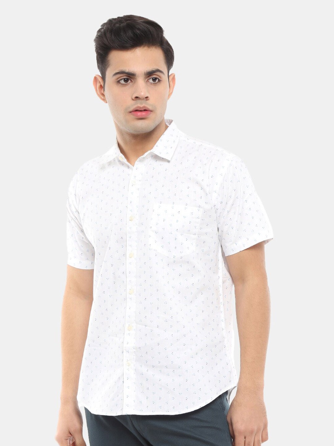 

V-Mart Men Classic Micro Ditsy Printed Cotton Casual Shirt, White