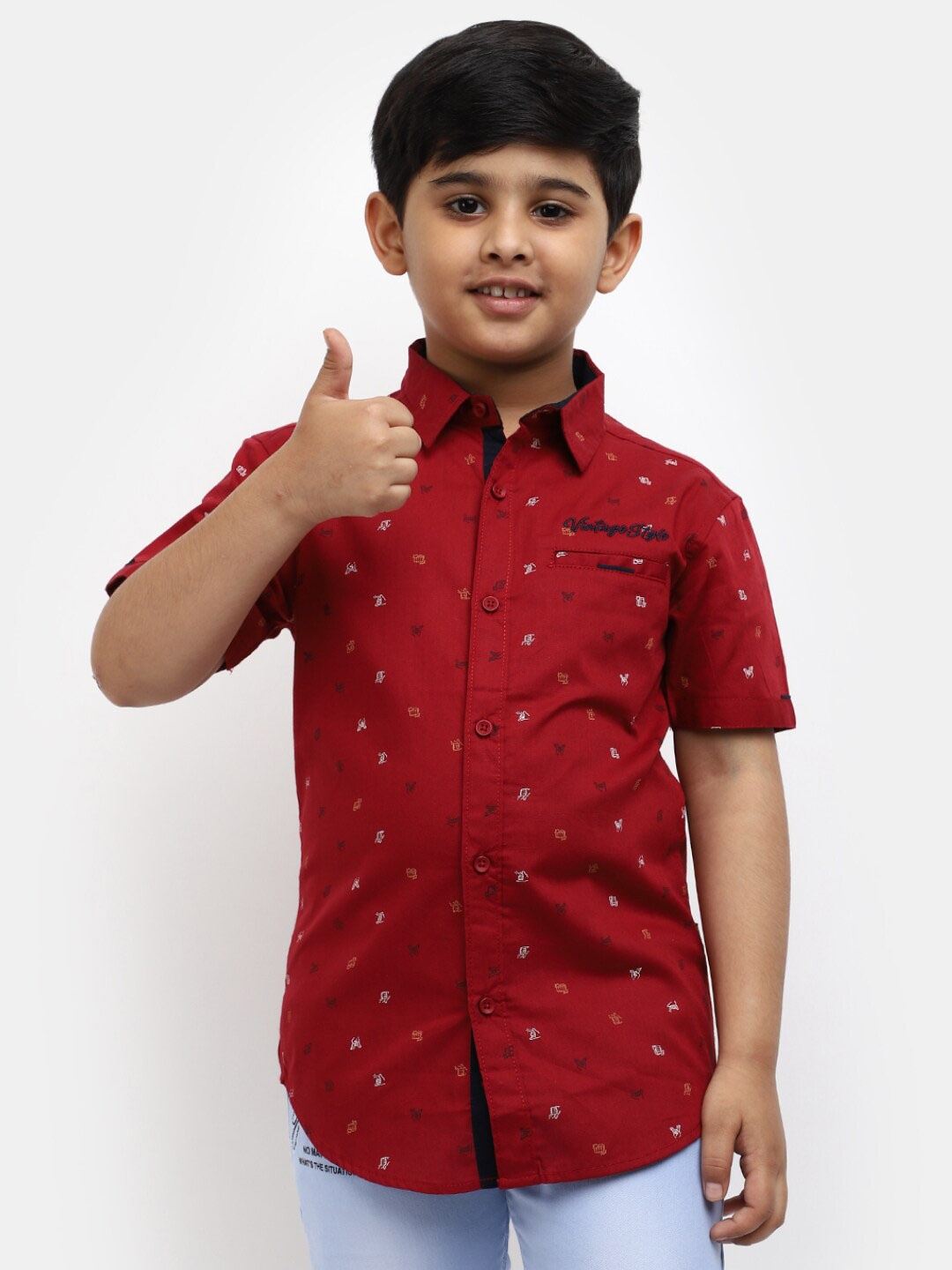 

V-Mart Boys Conversational Printed Classic Fit Cotton Casual Shirt, Maroon