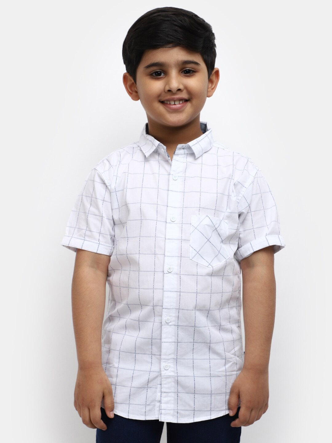 

V-Mart Boys Windowpane Checked Classic Fit Cotton Casual Shirt, White