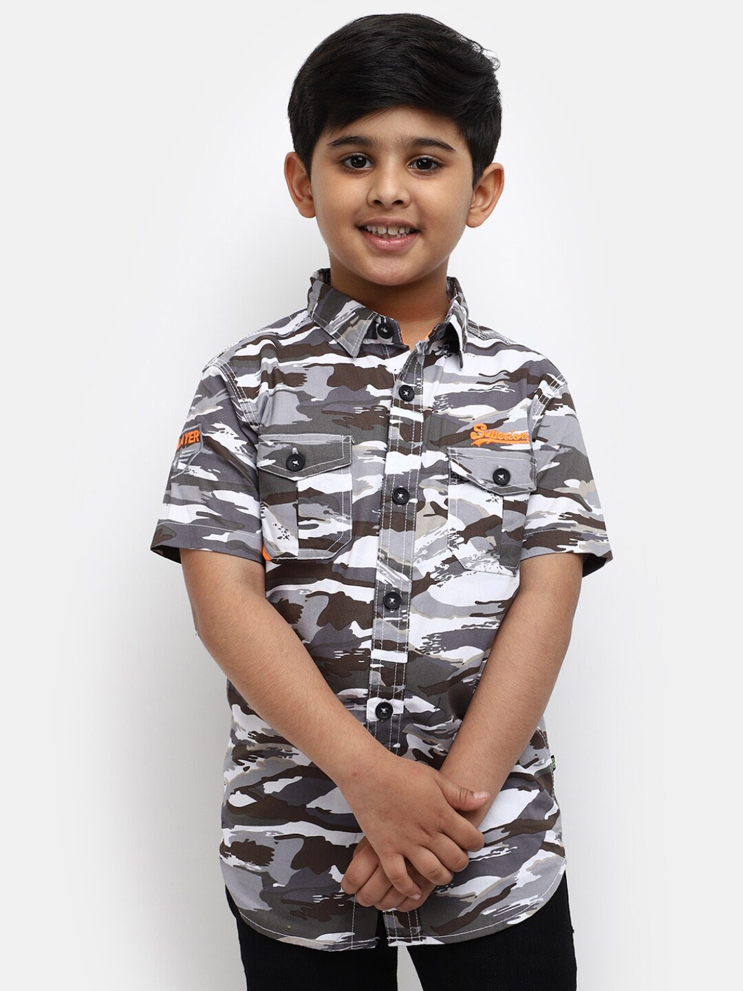 

V-Mart Boys Camouflage Printed Classic Fit Cotton Casual Shirt, Grey