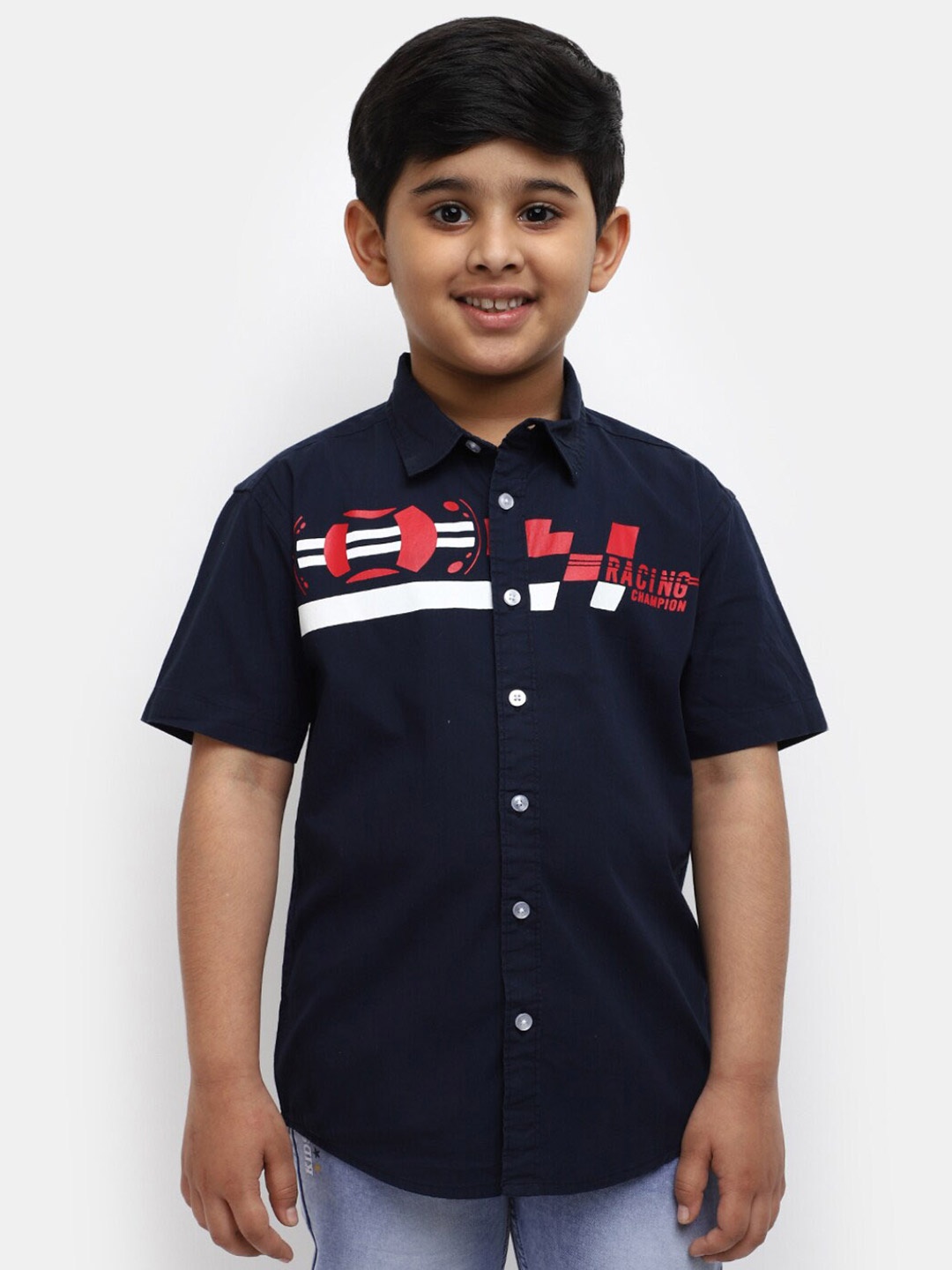 

V-Mart Boys Graphic Printed Classic Fit Cotton Casual Shirt, Navy blue