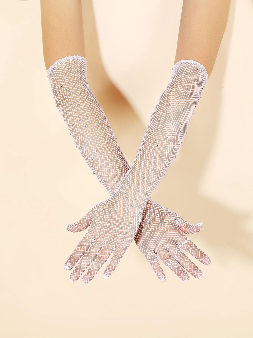 

COLOR STYLE Women Embellished Full Hand Gloves, White