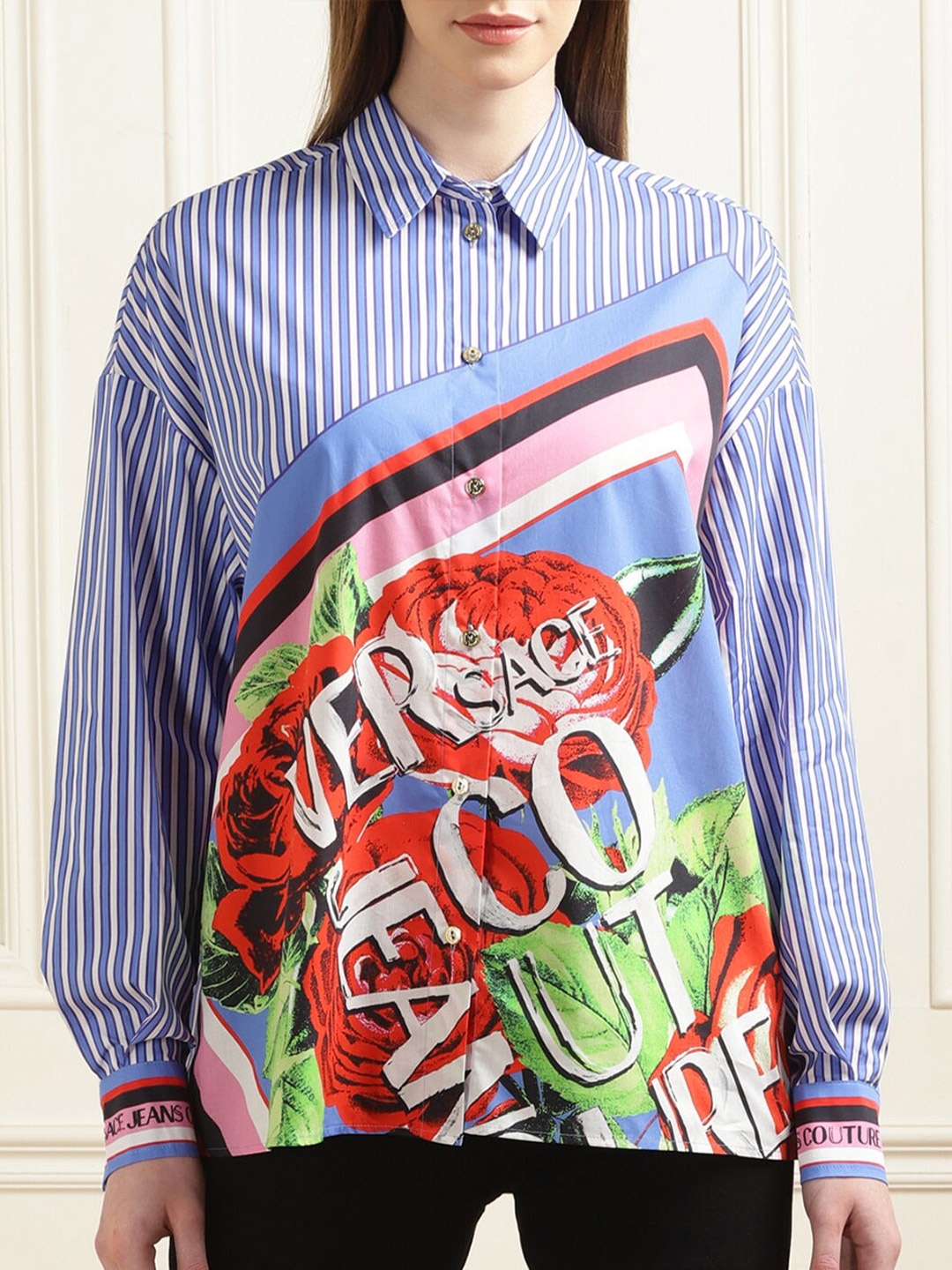 

Versace Jeans Couture Floral Printed Cotton Casual Shirt, Blue