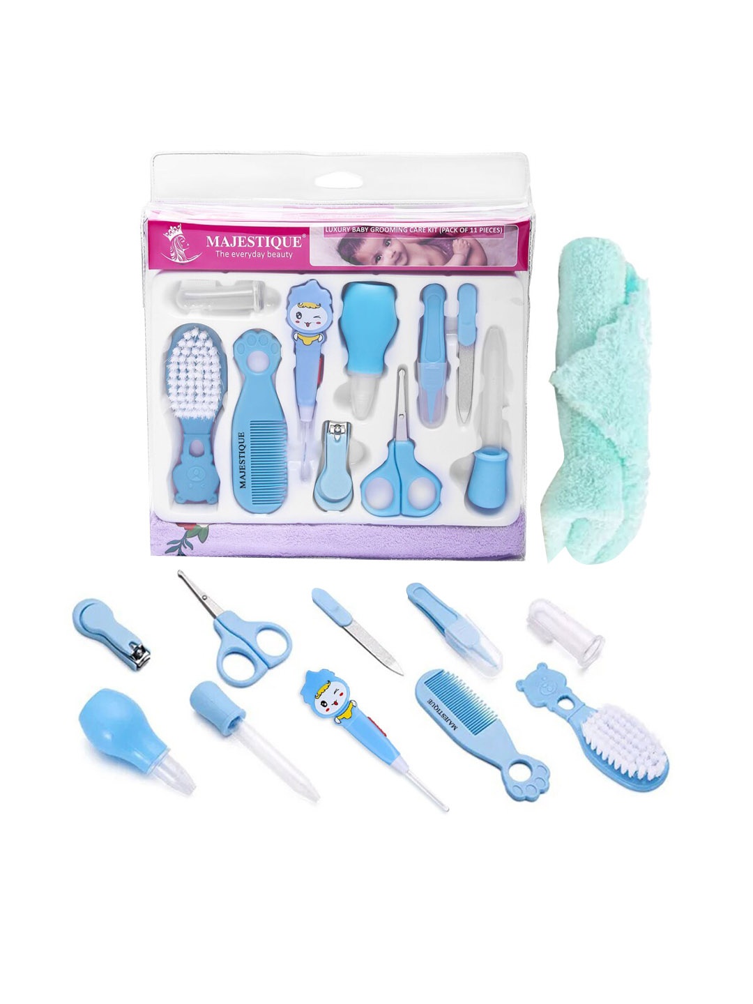 

MAJESTIQUE Kids Set Of 11 Nursery Healthcare & Grooming Set, Turquoise blue